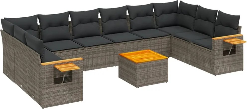 vidaXL 11 részes szürke polyrattan kerti ülőgarnitúra párnákkal
