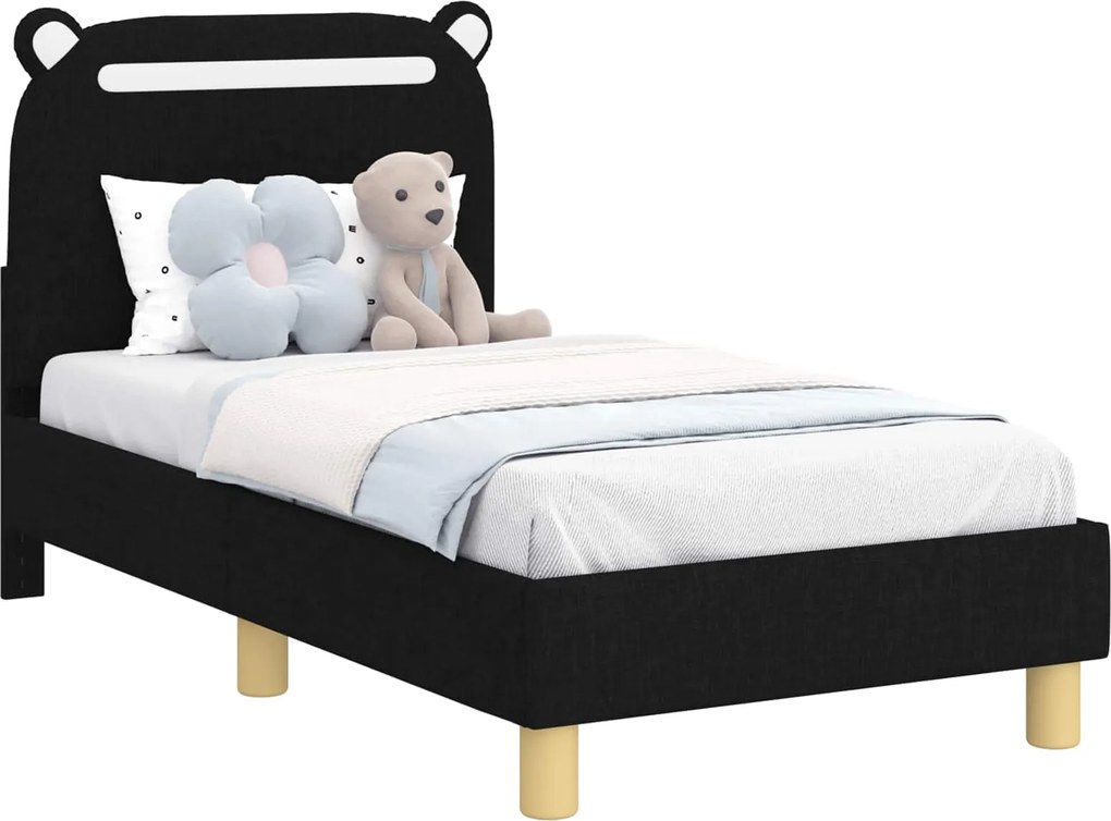 vidaXL Gyerekágy keret fejtámlával Fekete 70 x 140 cm szövet