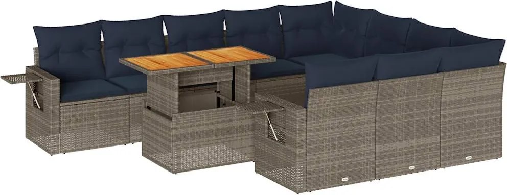 vidaXL 11 részes szürke polyrattan kerti ülőgarnitúra párnákkal