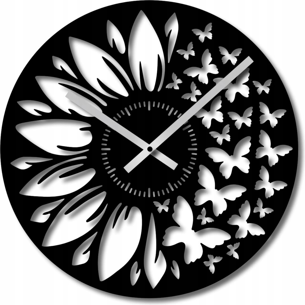 Falióra 60cm Modern Fekete Nappaliba Pillangók Áttört Nagy