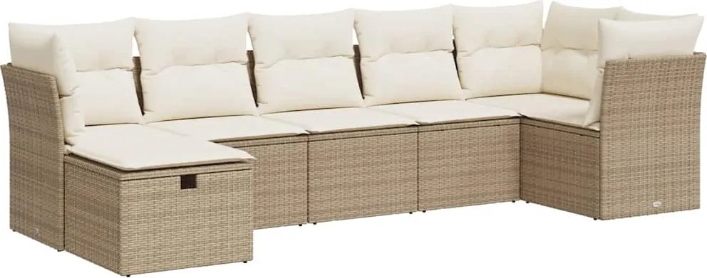 vidaXL 7 részes bézs polyrattan kerti ülőgarnitúra párnákkal