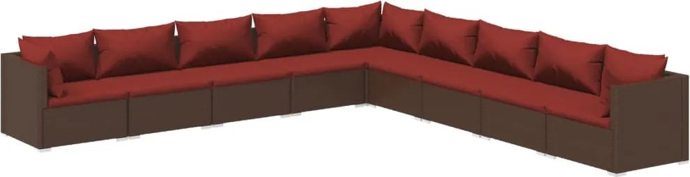 9 részes barna polyrattan kerti ülőgarnitúra párnákkal