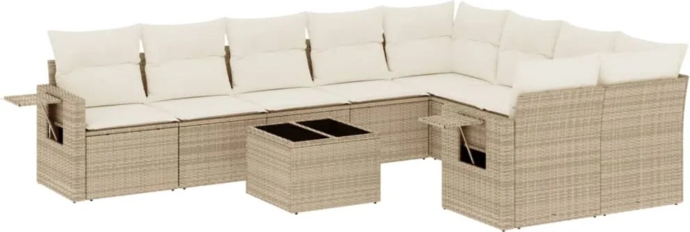 vidaXL 10 részes bézs polyrattan kerti ülőgarnitúra párnával