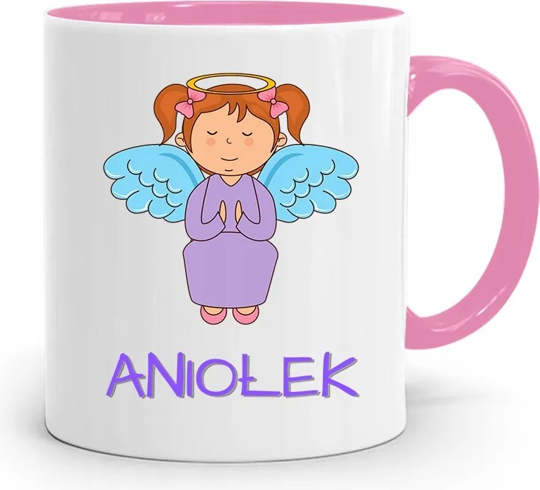 Rózsaszín Bögre Gyerekeknek Lányoknak Kis Angyalka +név fényképes nyomtatással