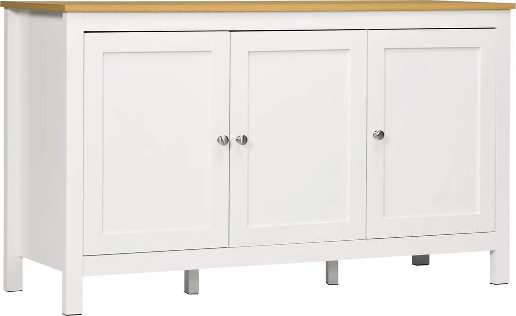 HOMCOM Konyhai Kápolna 3 Ajtós Büfé Szekrény Állítható Polcokkal Étkező Modern Stílus 120x40x70 cm Fehér | Aosom