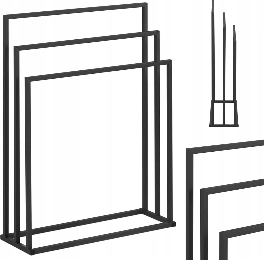 Állvány akasztó 3 törölköző számára szabadon álló padló Acél 65 cm sötétszürke