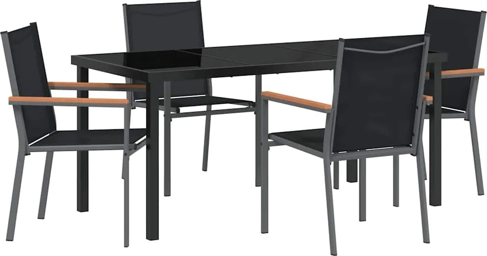 vidaXL Kert étkező szett 5 pcs Fekete Porfestett acél