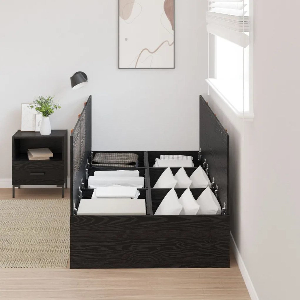 Tárolóágykeret Fekete tölgy 75x190 cm Műszakilag megmunkált fa