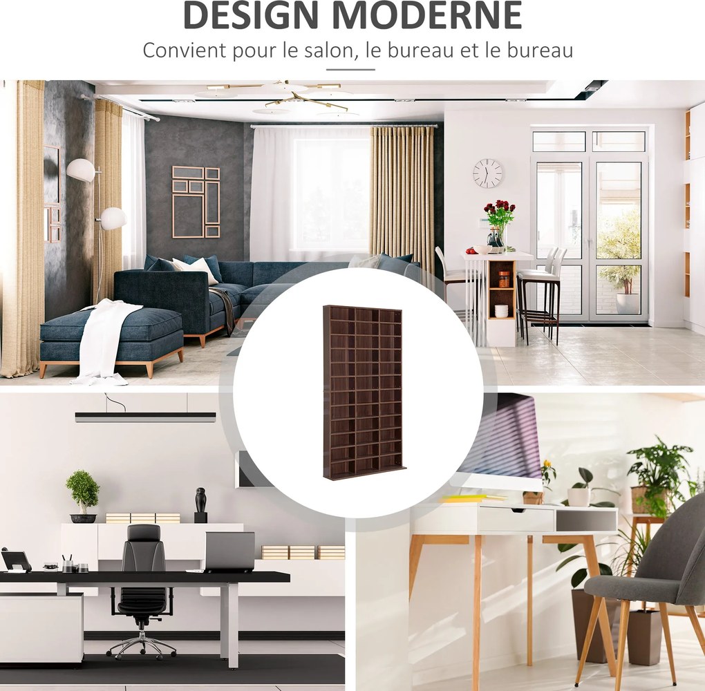 HOMCOM CD/DVD Tároló Polc 1116 CD-nek, 36 Magasságban Állítható Fakkal, 102 x 24 x 195 cm, Barna | Aosom