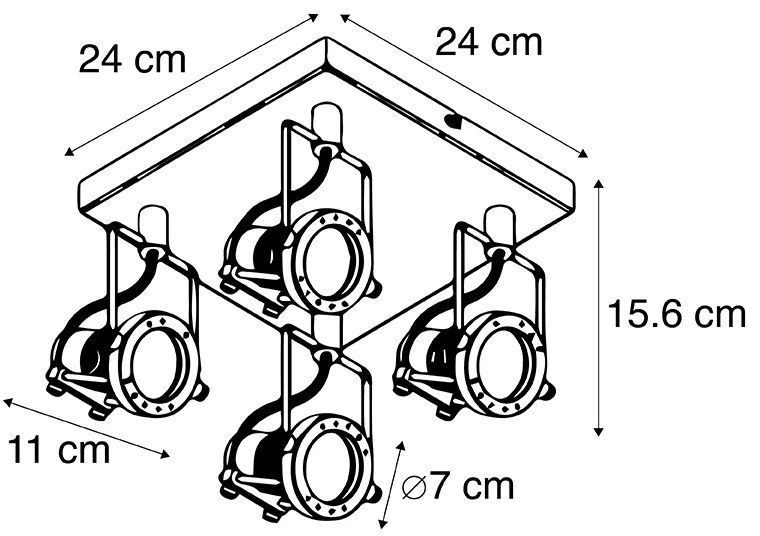 Ipari spotlámpa fekete 4-lámpás - Suplux