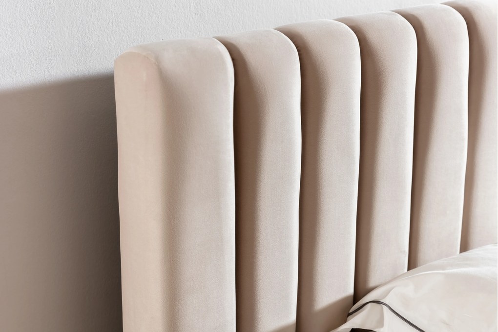 Nicole kárpitozott ágy 140x200 cm, ágyneműtartós - bézs Velluto 2 bársony