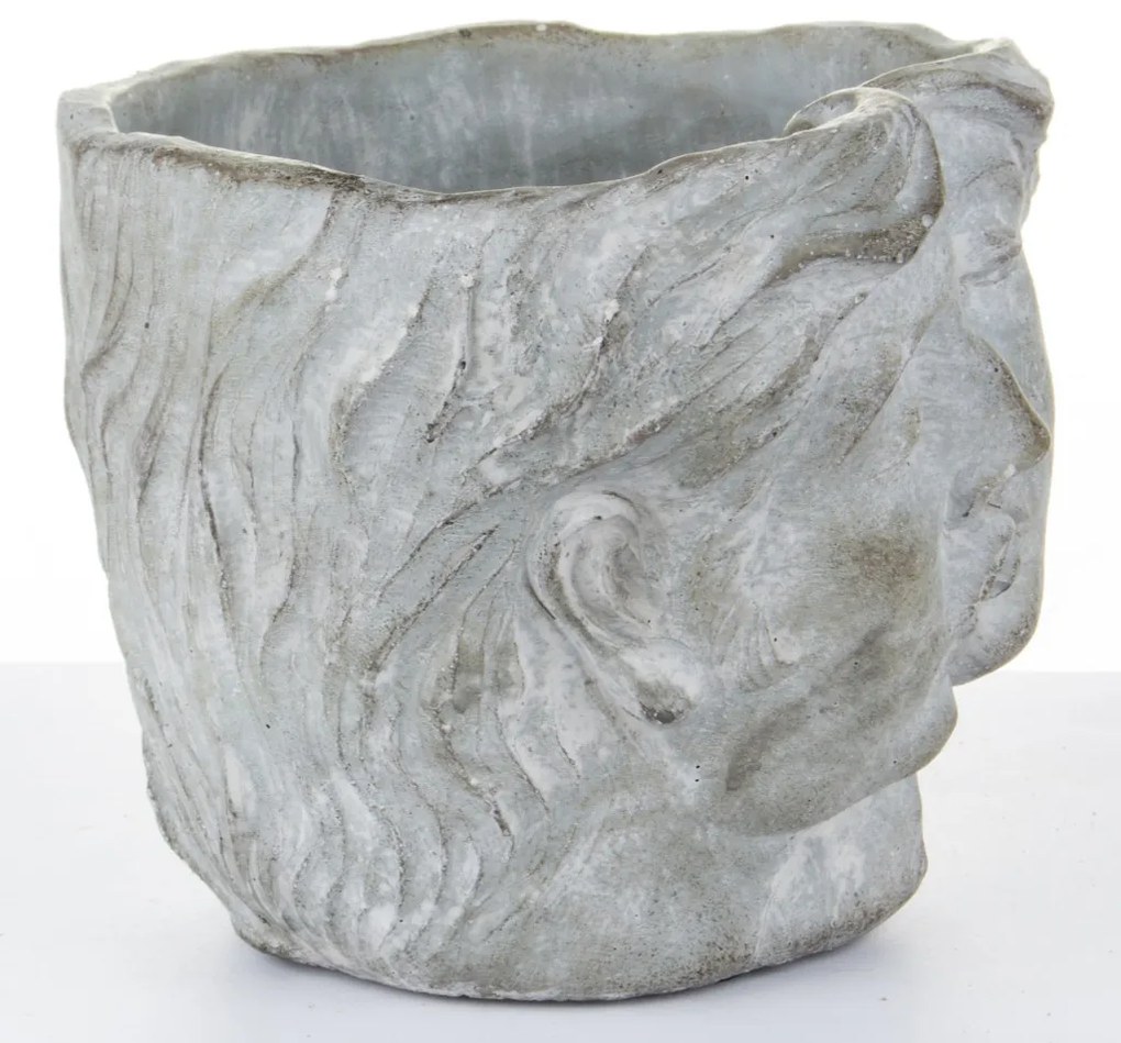 Cyrus design görög pár arcát ábrázoló szürke cement virágtartó kaspó 12x16x14,5cm