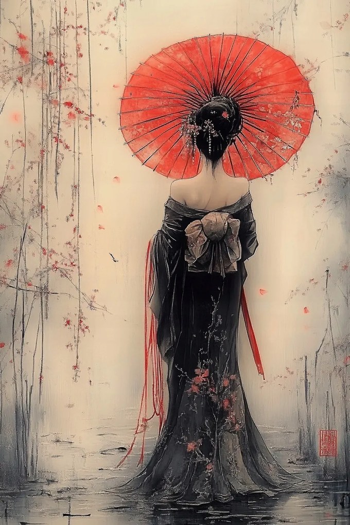 Canvas Vászonkép Nő Gésa Esernyő Japán Kelet Ázsia 80x120