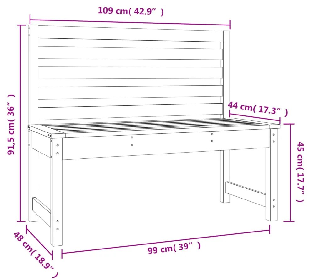tömör fenyőfa kerti pad 109 cm