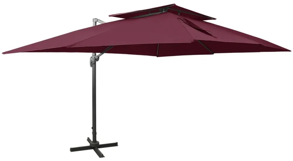 dupla tetejű, bordói színű konzolos kerti napernyő 400 x 300 cm