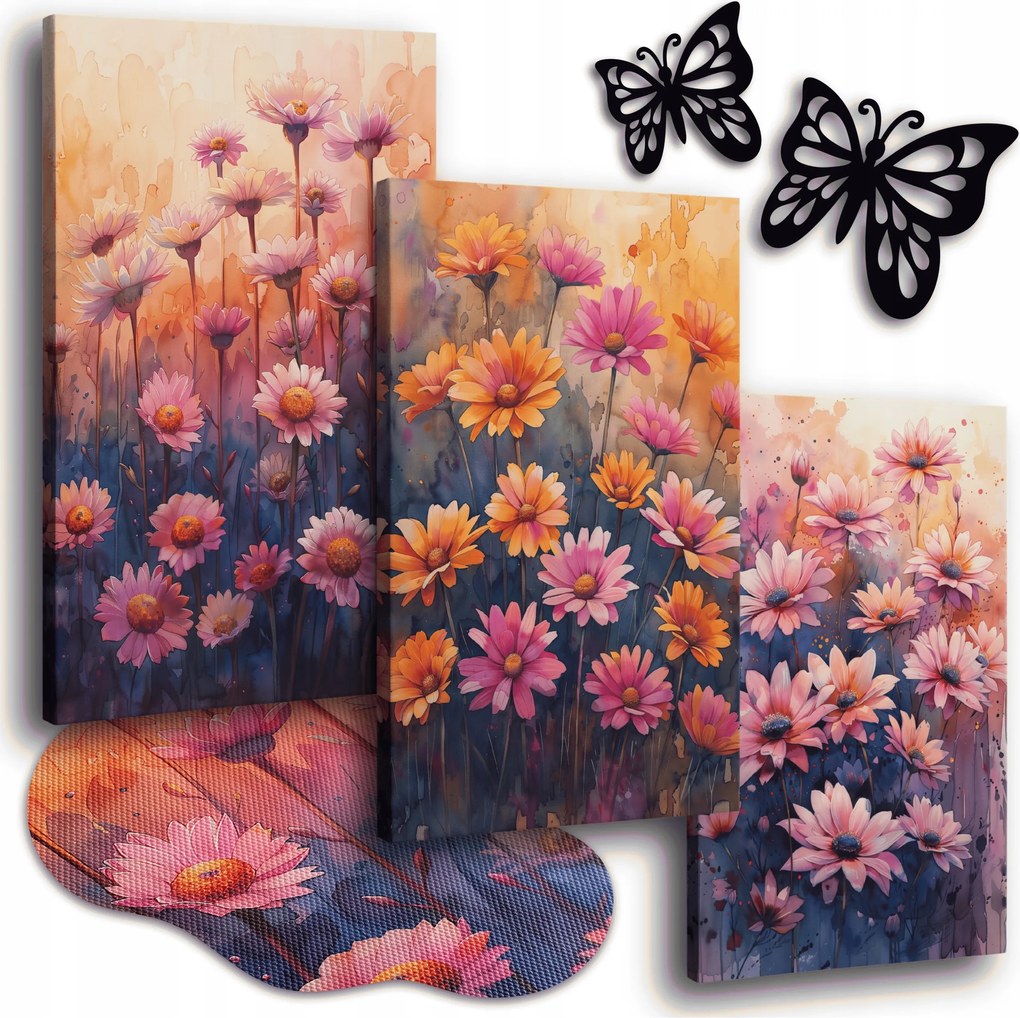 Vászonkép Rét Virágokkal 120x50 cm Nappali Képek Triptichon Szett