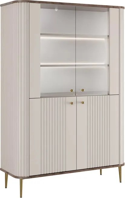 Vesper négyajtós vitrin 103 cm - kasmír / dió / arany lábak