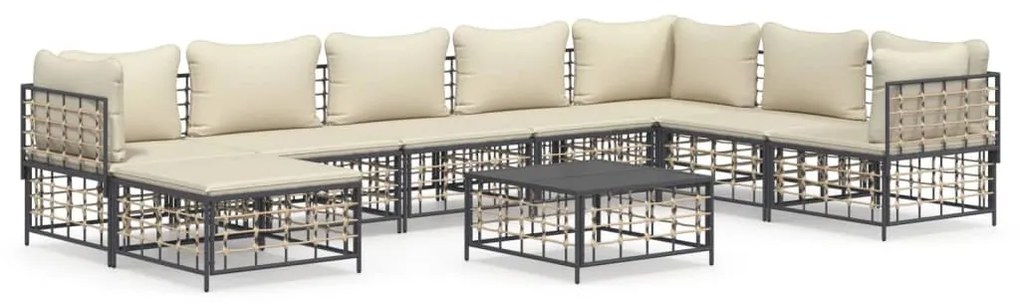 9 részes antracitszürke polyrattan kerti ülőgarnitúra párnákkal