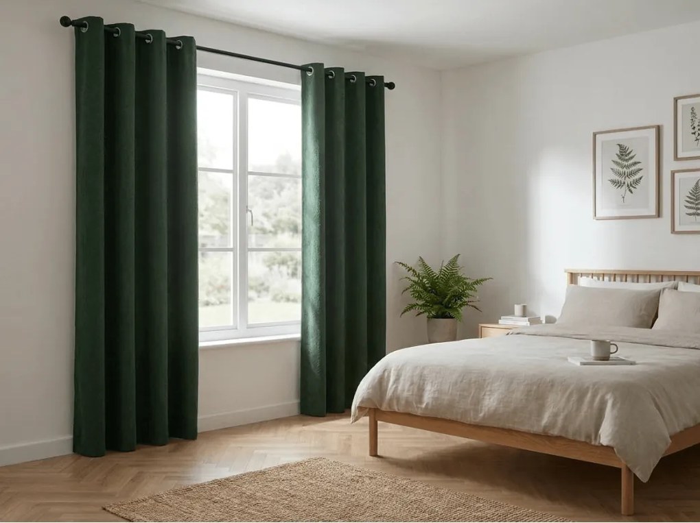 Sötétítő függöny DUNES VELVET 140x250 cm, sötétzöld Felfüggesztés: Fém gyűrűk