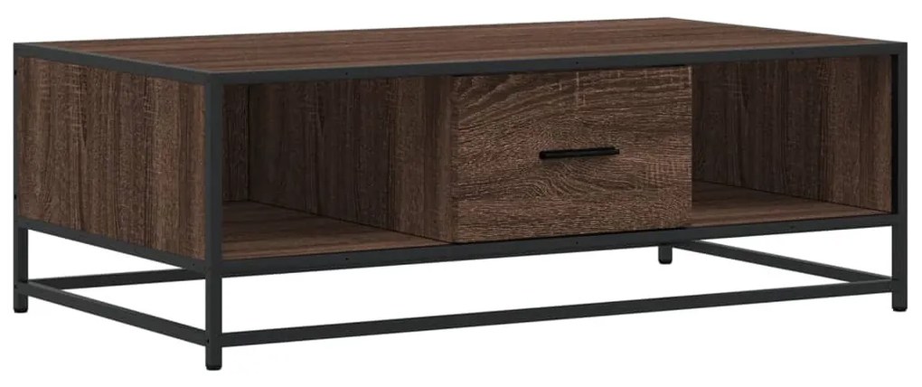 Barna tölgy színű szerelt fa és fém dohányzóasztal 100x57x35 cm