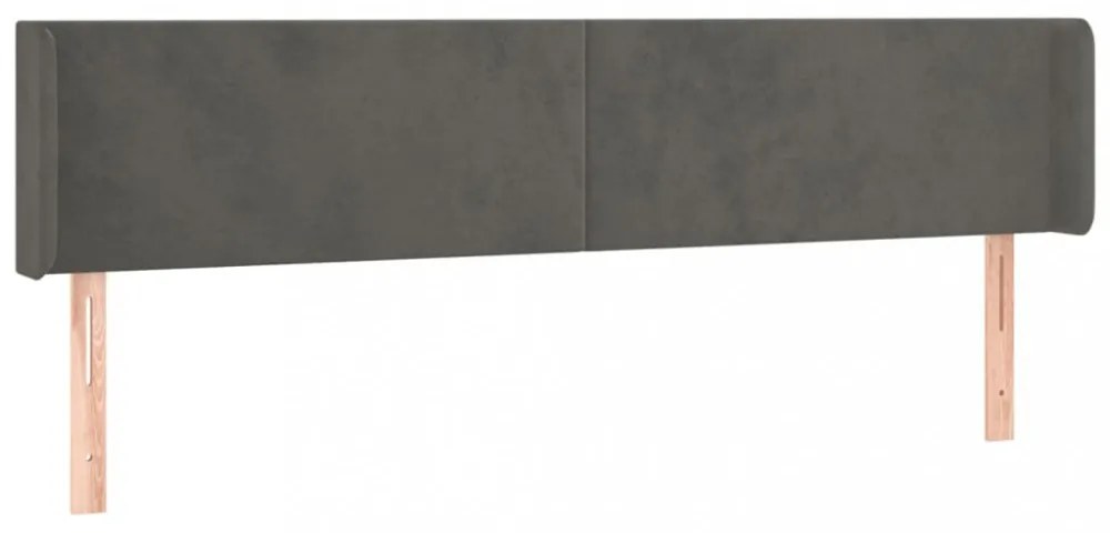 sötétszürke bársony szárnyas fejtámla 203x16x78/88 cm