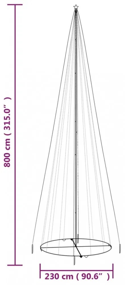 kúp alakú karácsonyfa 1134 kék LED-del 230 x 800 cm