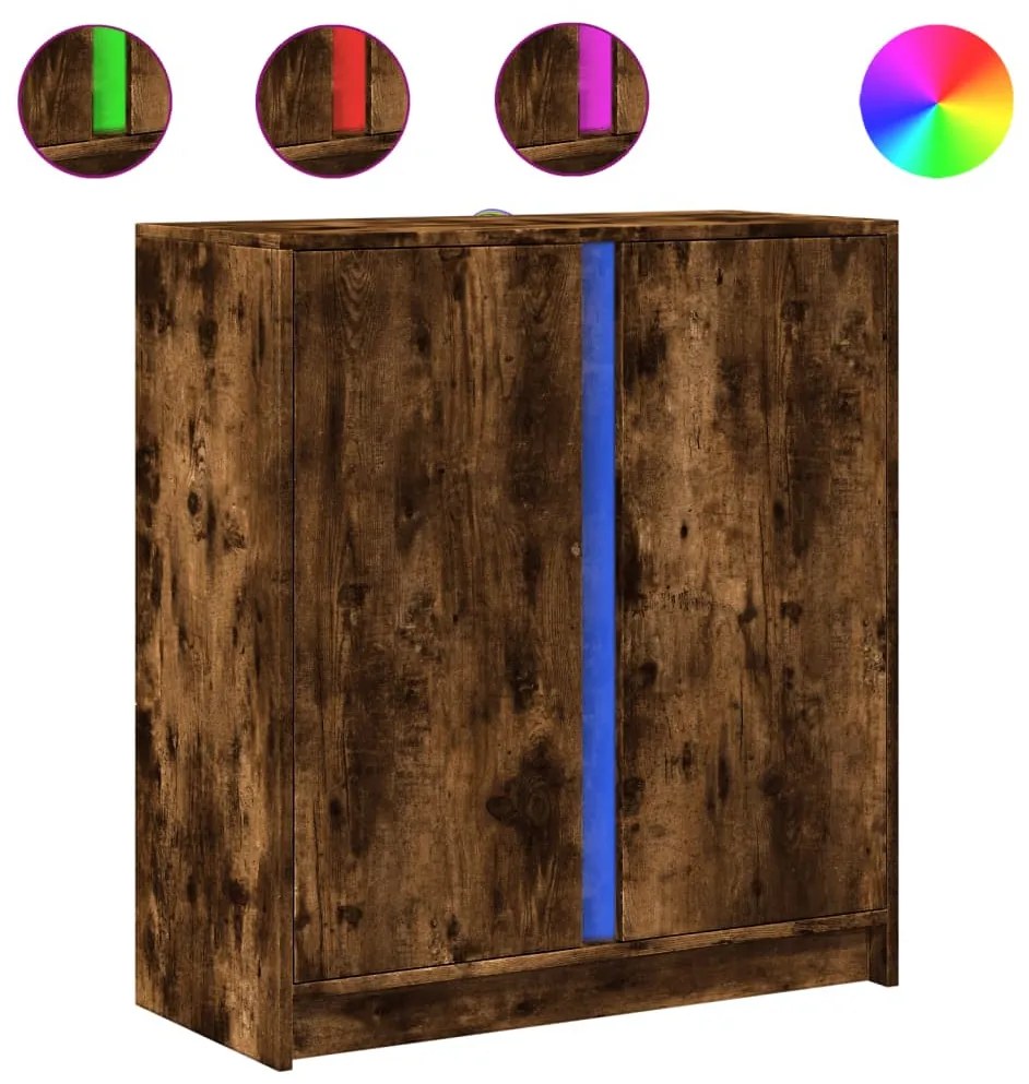 füstös tölgy szerelt fa tálalószekrény LED-del 77 x 34 x 85 cm