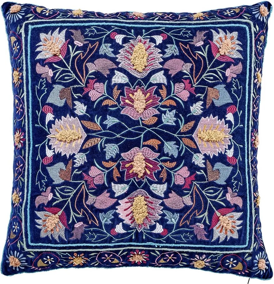 BOHEMIAN párna hímzéssel, kék/virágos 50x50 cm