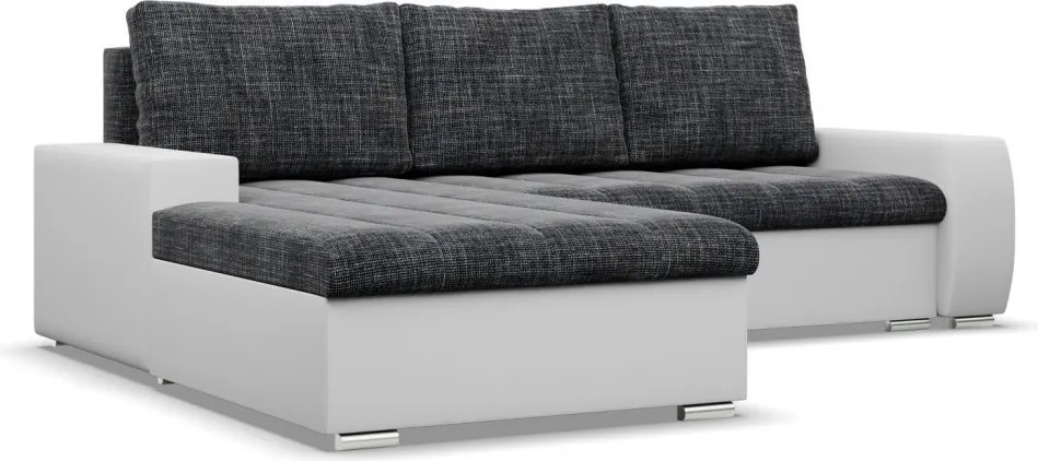 Toronto sarokkanapé, 2 ágyneműtartóval, fonott + műbőr, baloldali, sötétszürke - fehér