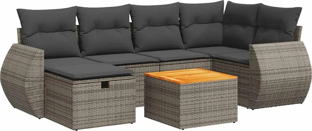 vidaXL 7 részes szürke polyrattan kerti ülőgarnitúra párnákkal