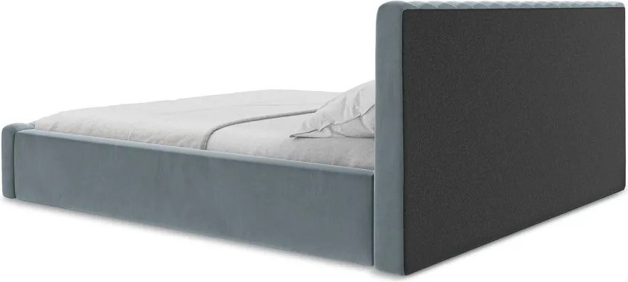 Világoskék kárpitozott ágyneműtartós franciaágy ágyráccsal 180x200 cm Lemi – Makamii