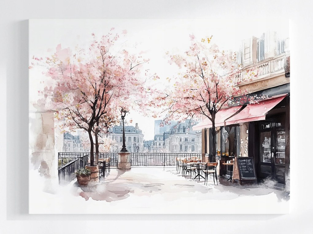 Poszter Párizs Franciaország Terasz Kávézó Fák Tavasz 80x60