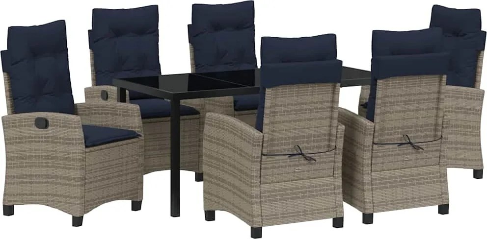 vidaXL Kert étkező szett párnával 7 pcs Szürke polirattan