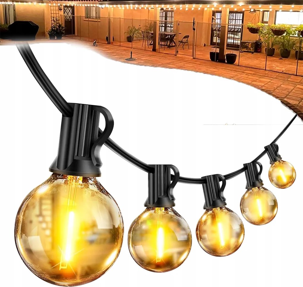 Kerti Fényfüzér Lámpa 18M Lánc 30+1 Izzó Erkély Terasz