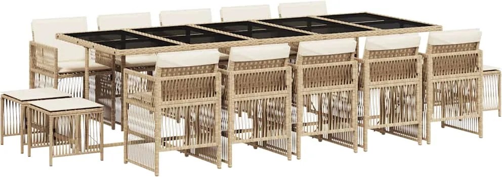 vidaXL 15 részes bézs polyrattan kerti étkezőgarnitúra párnákkal