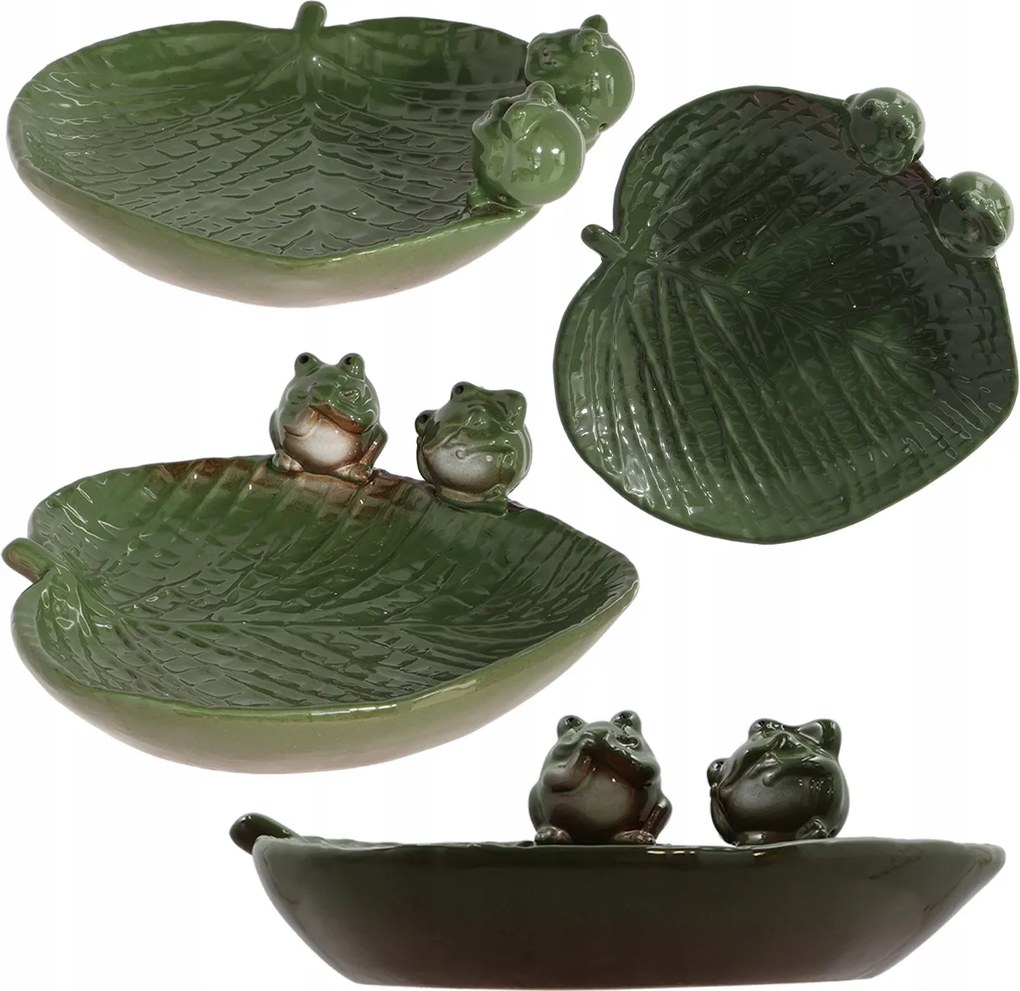 Kerámia itató békákkal h8,7cm Víz- És Gabonatál Madaraknak Kert