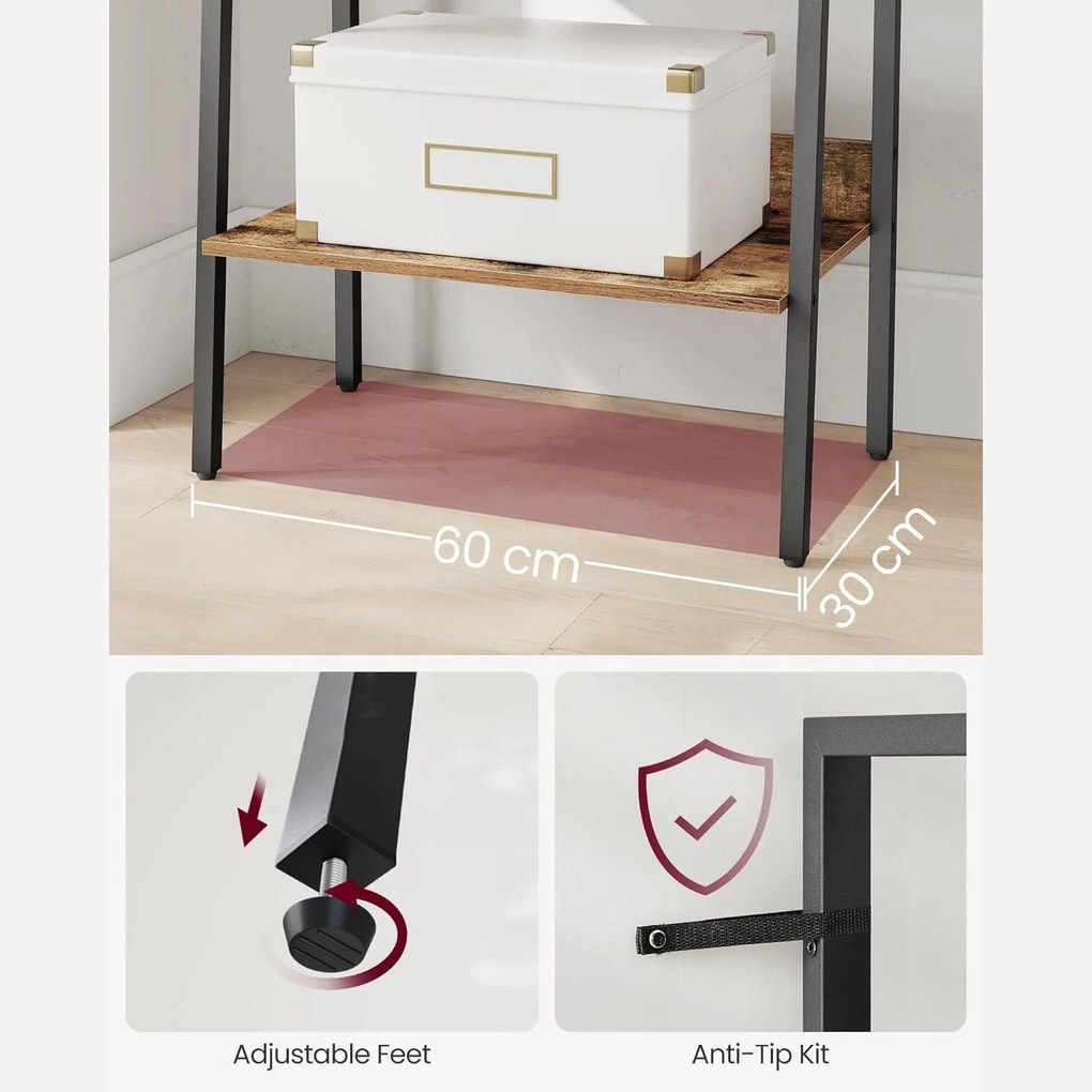 Létrapolc, 5 szintes keskeny könyvespolc, rusztikus barna