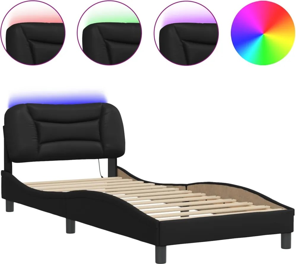 vidaXL fekete ágykeret LED-ekkel matrac nélkül Hvar 90x190 cm