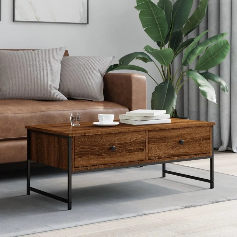 barna tölgyszínű szerelt fa dohányzóasztal 101x49x39,5 cm