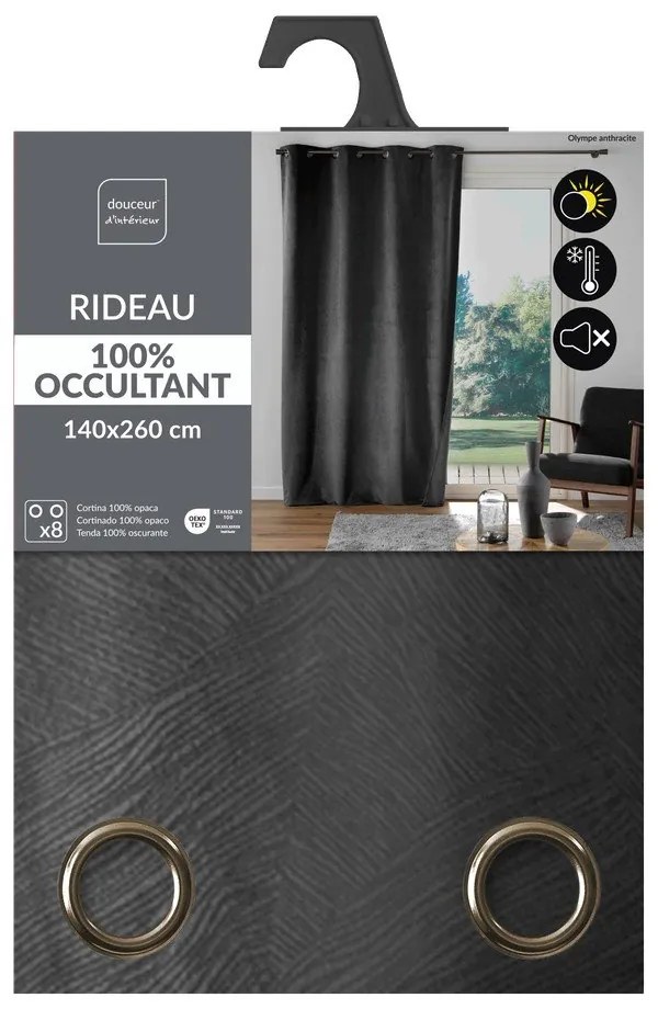 Antracitszürke bársony függöny 140x260 cm Olympe – douceur d'intérieur