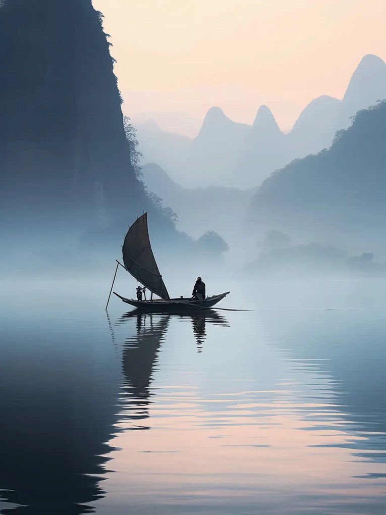 Poszter 60x80cm Magányos hajókirándulás a folyón