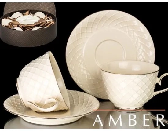 Amber - porcelán 6 személyes csésze+alj szett díszdobozban, 280 ml