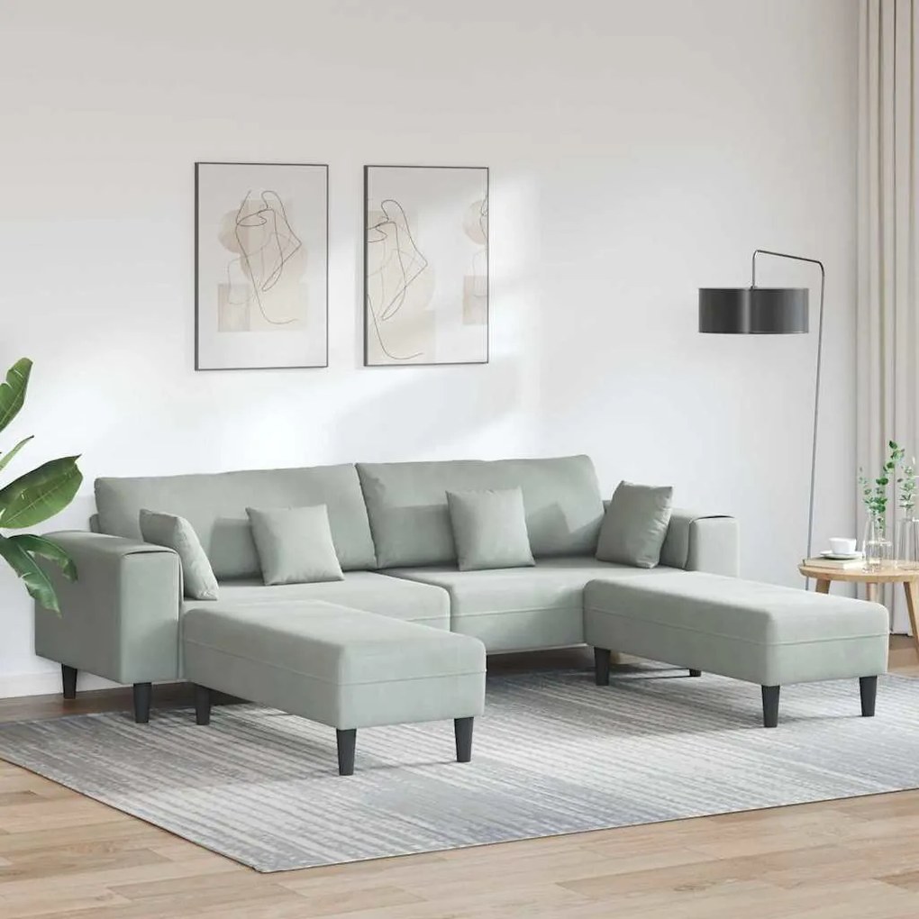 Bársony Kanapé párnával 3 pcs Világosszürke 208 cm Bársony