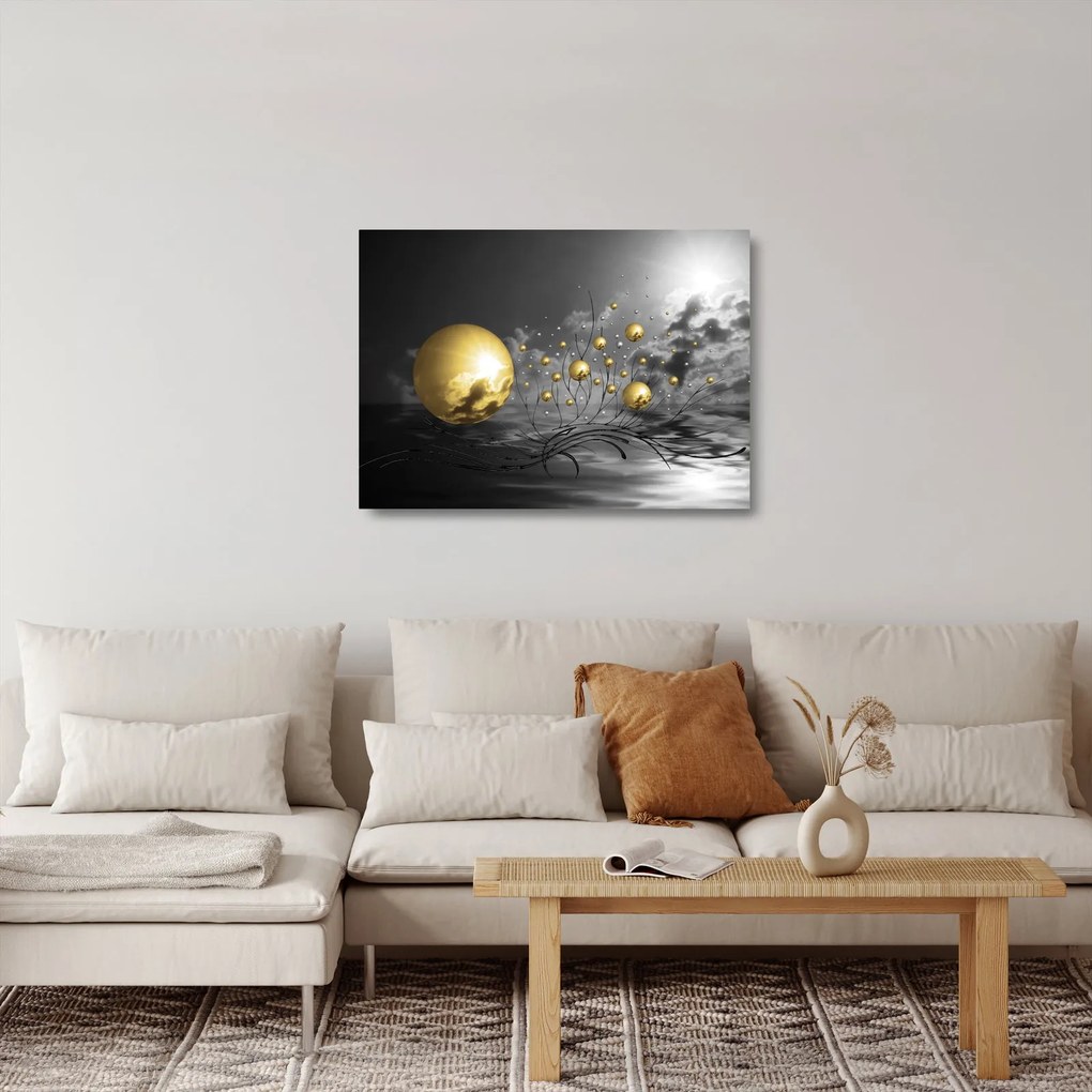 Okker gömbök képe (üvegen) (70x50 cm)