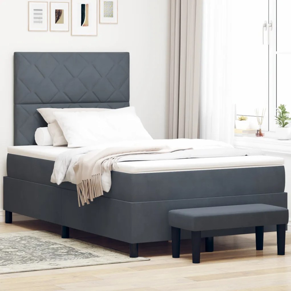 Box Spring Ágy Matraccal és Paddal Sötétszürke 120x190 cm Bársony