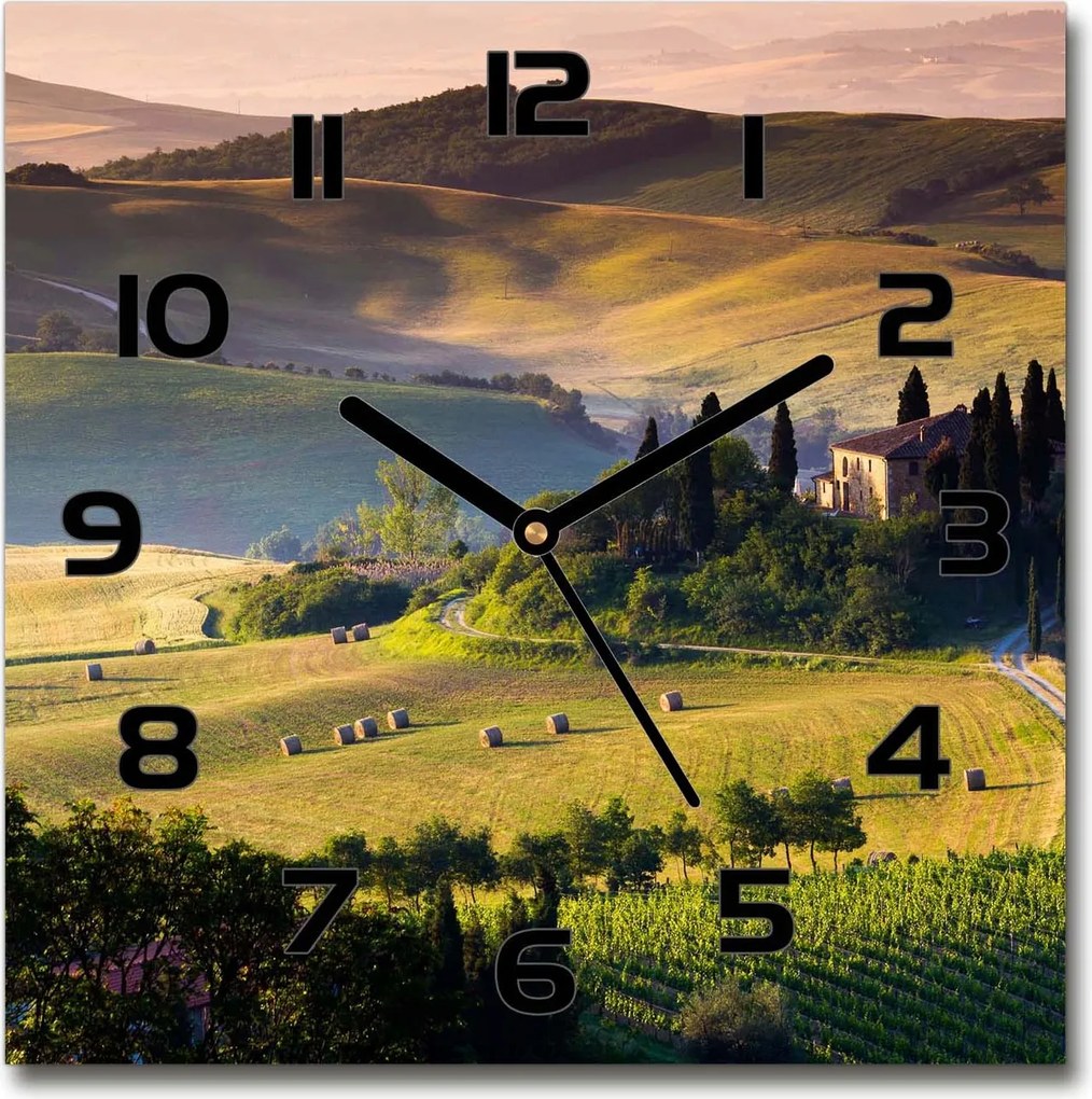 Négyzet alakú üveg falióra Toszkána Olaszország 30x30 cm