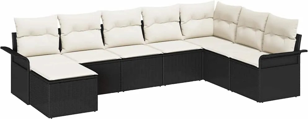 vidaXL Kerti Kanapé Szett párnával tárolóval 8 pcs Fekete Poli rattan
