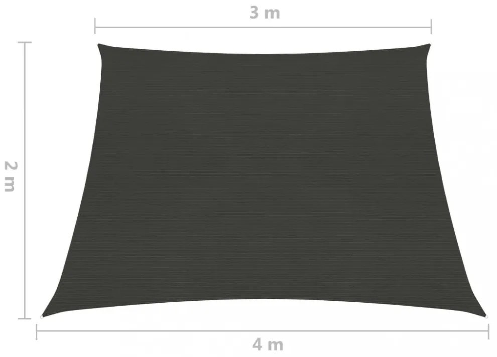 antracitszürke HDPE napvitorla 160 g/m² 3/4 x 2 m