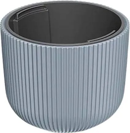 Szürke, bordázott, kerek műanyag virágcserép betéttel, 29,8x25,7 cm