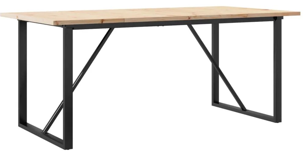 tömör fenyőfa és öntöttvas étkezőasztal O-vázzal 180x90x75,5 cm